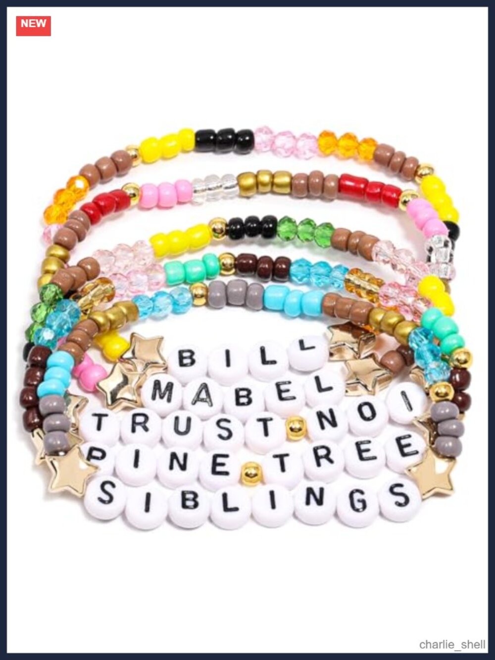 Gravity Falls Inspired Beaded Stretch Bracelets Set of 5 Glass